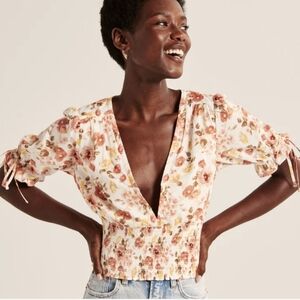 Abercrombie Floral Tie Sleeve Top